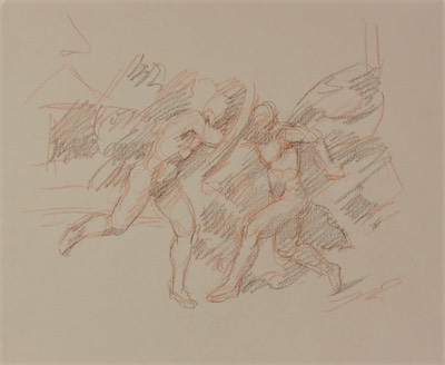 Orlando & Ruggiero; chalk on paper, 32 x 40 cm, 2018