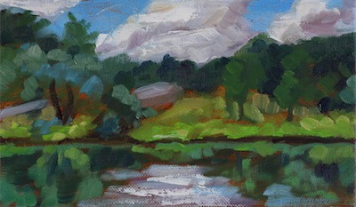 Pond; oil on canvas, 18 x 30 cm, 2023