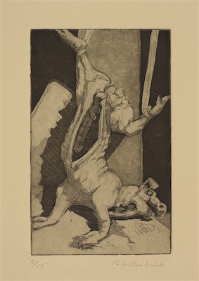 Hanging Pig; etching/aquatint, 20 x 12 cm, 1995