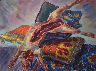Pig on Pillows; watercolor, 56 x 76 cm, 1998