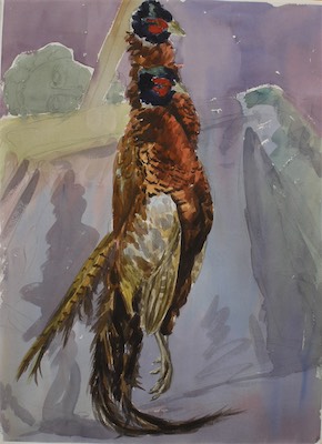 Two Pheasants; watercolor, 56 x 76 cm, 2004