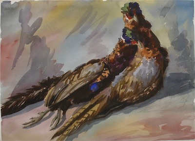Two Pheasants; watercolor, 56 x 76 cm, 2004