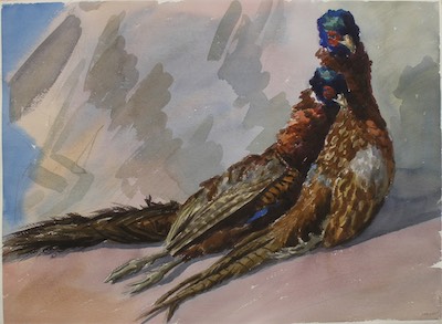 Two Pheasants; watercolor, 56 x 76 cm, 2004